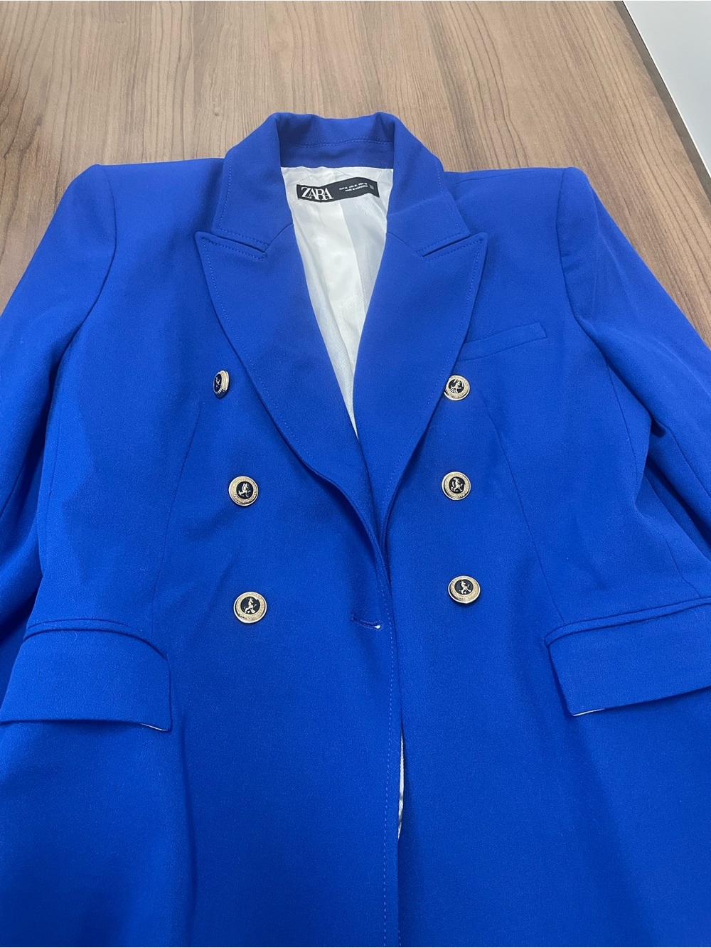 ZARA Double Breasted Blue Blazer size XL - Picture 4 of 9